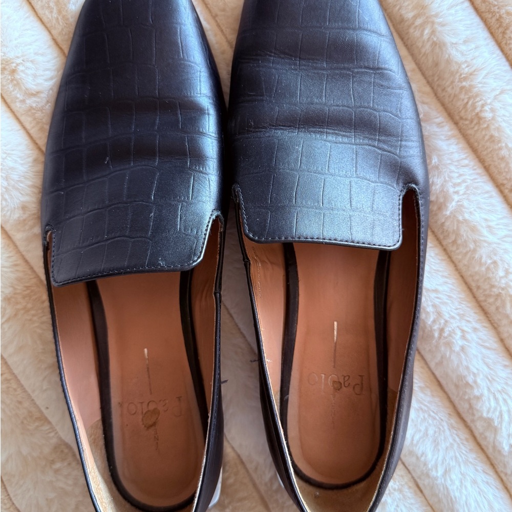 Paolo Black Leather Crocodile Pattern Loafers